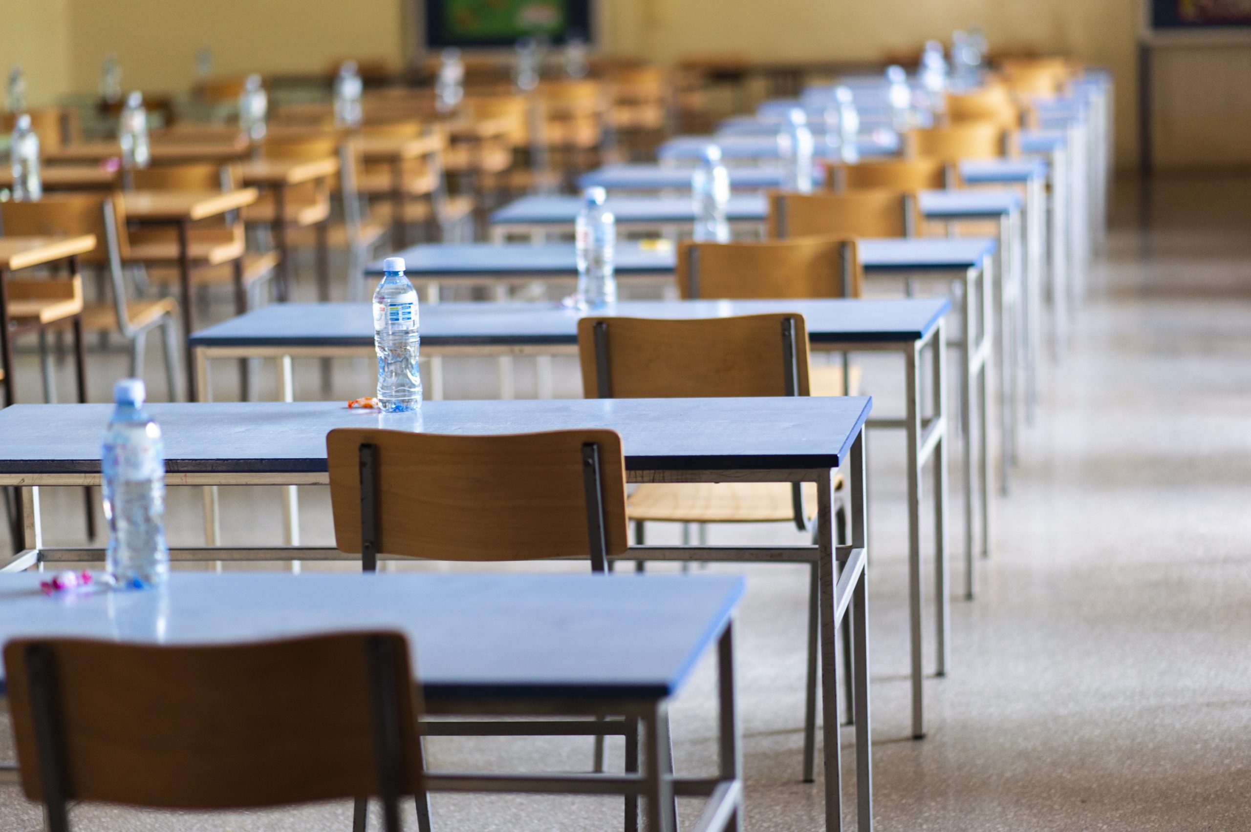 Exam examination room or hall set up ready for students to sit test